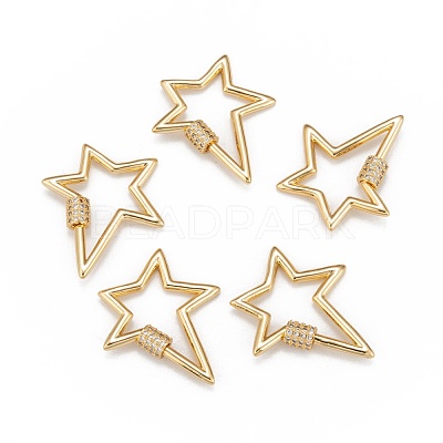 Brass Micro Pave Clear Cubic Zirconia Screw Carabiner Lock Charms ZIRC-L085-06G-1