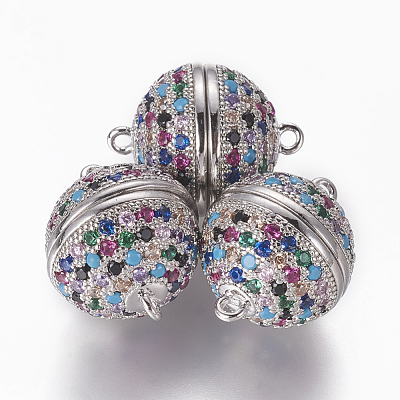Brass Micro Pave Cubic Zirconia Magnetic Clasps with Loops ZIRC-L082-E-02-P-1