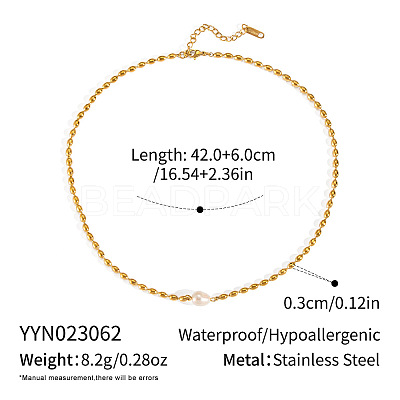 French Natural Freshwater Pearl Potato Stainless Steel Rice Beaded Necklaces for Women KT1786-1