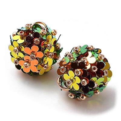 PVC Plastic Paillette with Glass Seed Beaded Pendants FIND-G058-01F-1