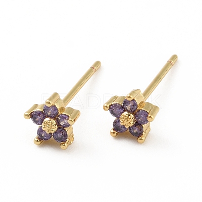 Cubic Zirconia Flower Stud Earrings EJEW-C035-15G-03-1