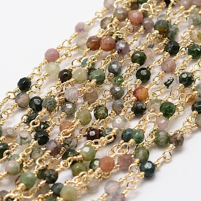 3.28 Feet Faceted Round Natural Agate Handmade Beaded Chains X-CHC-L034-25-NR-1