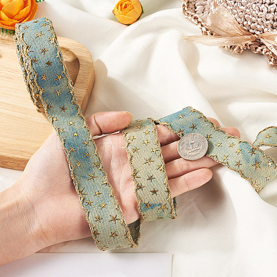 5 Yards Polyester 3D Star Gold Stamping Ribbon OCOR-TAC0023-14A-1