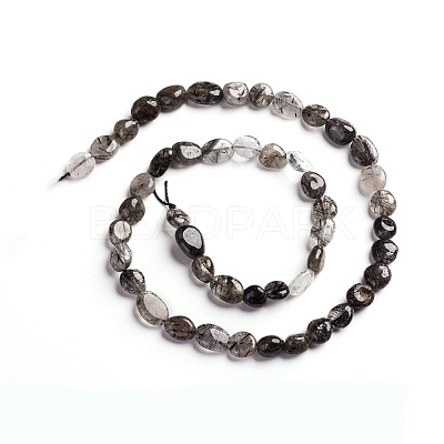Natural Tourmalinated Quartz/Black Rutilated Quartz Beads Strands G-D0002-B26-1