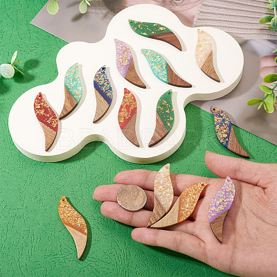 14Pcs 7 Colors Opaque Resin and Walnut Wood Big Pendants RESI-TA0005-12-1