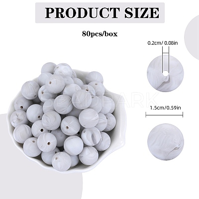80Pcs Round Silicone Focal Beads SIL-SZ0001-24-21-1