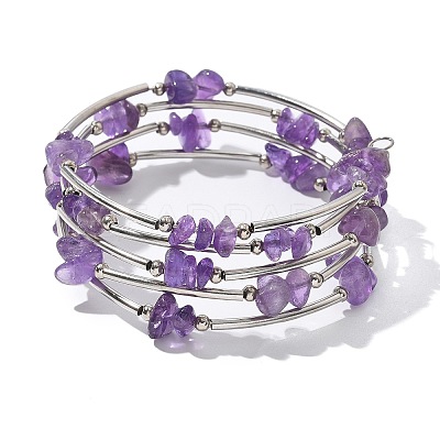 Natural  Amethyst Chip Warp Bracelets BJEW-JB01517-02-1