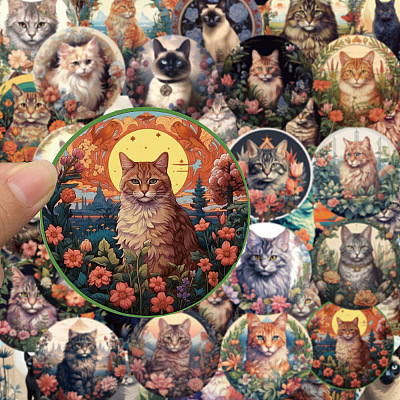 50Pcs PVC Self-Adhesive Cat Cartoon Stickers STIC-PW0021-02-1