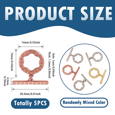 5Pcs Flat Round Brass Toggle Clasps KK-TADJ0001-23-1