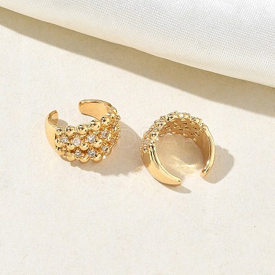 C-Shaped with Round Brass Micro Pave Clear Cubic Zirconia Cuff Earrings EJEW-L316-01G-02-1