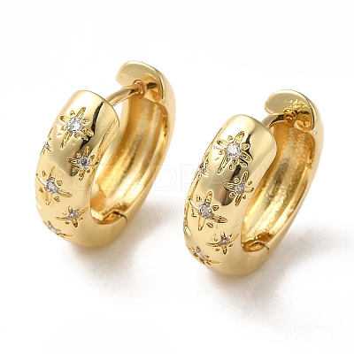 Clear Cubic Zirconia Star Hoop Earrings EJEW-C022-04G-1