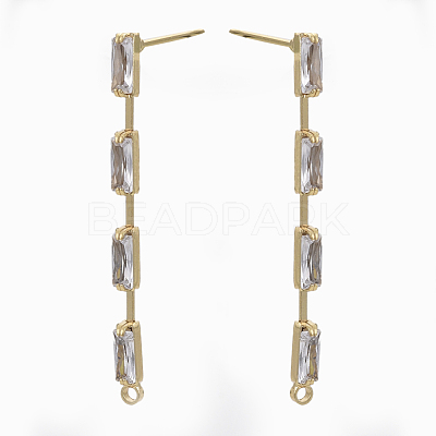 Brass Clear Cubic Zirconia Stud Earring Findings KK-N232-13-NF-1