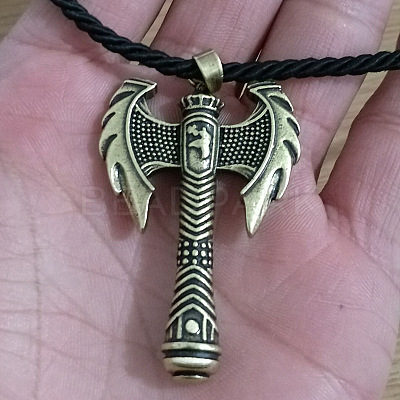 Retro Alloy Viking Double Headed Axe Pendant Black Cord Necklaces for Men FS-WGDEEE8-04-1