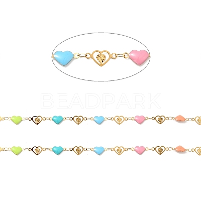 Ion Plating(IP) Stainless Steel Heart Link Chains with Colorful Enamel CHS-C005-01G-1