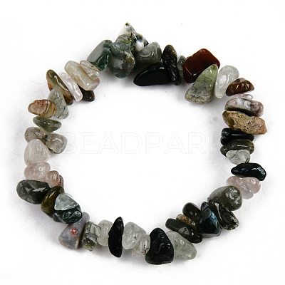 Unisex Chip Natural Indian Agate Beaded Stretch Bracelets BJEW-S143-38-1