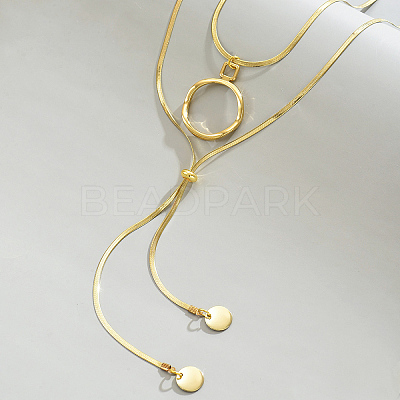 Stainless Steel Disc Tassel Double Layered Adjustable Slider Women's Necklaces SJ4314-1