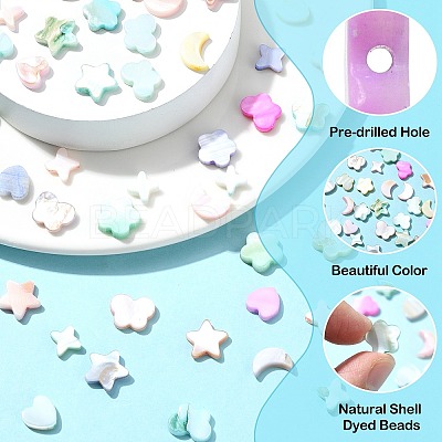 60Pcs 6 Styles Macaron Color Natural Shell Dyed Beads BSHE-CJ0001-13-1