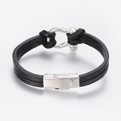 Men's Leather Cord Multi-strand Bracelets BJEW-P198-12-1