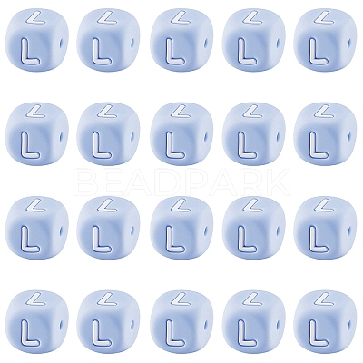 20Pcs Blue Cube Letter Silicone Beads 12x12x12mm Square Dice Alphabet Beads with 2mm Hole Spacer Loose Letter Beads for Bracelet Necklace Jewelry Making JX434L-1
