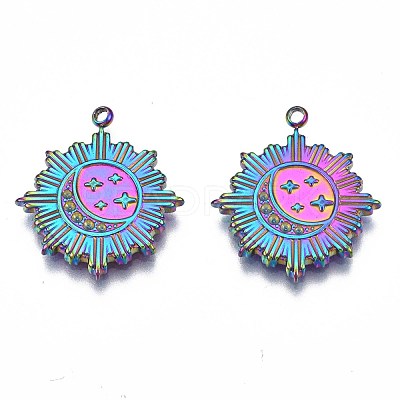 Rainbow Color 304 Stainless Steel Pendant Rhinestone Settings STAS-S119-091-1