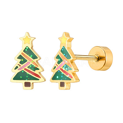 304 Stainless Steel Green Enamel Christmas Cartilage Earrings for Women FS-WG5C804-02-1