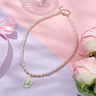 White Glass Pearl Beaded Necklaces NJEW-JN04652-02-1