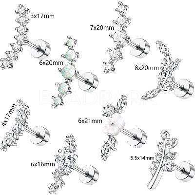 8Pcs 8 Styles Brass Micro Pave Clear Cubic Zirconia and Acrylic Cartilage Earrings WG69006-02-1