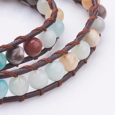 Two Loops Natural Amazonite Wrap Bracelets BJEW-JB03285-01-1