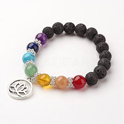Gemstone Bead Charm Bracelets BJEW-JB02600-03-1