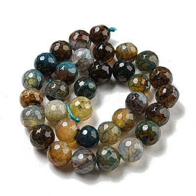 Faceted Natural Dragon Veins Agate Beads Strands G-F447-12mm-P03-1