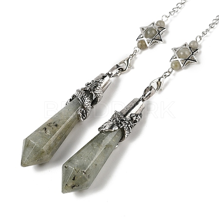 Natural Labradorite Cone Dowsing Pendulum Big Pointed Pendants AJEW-Z041-01B-AS-1
