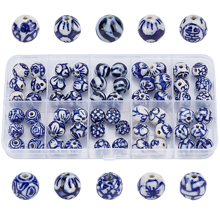 60Pcs 10 Styles Handmade Blue and White Porcelain Beads Strands PORC-PA0001-41-1