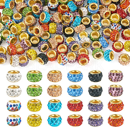 132Pcs 12 Colors Alloy Rhinestone Clay Pave Large Hole Beads ALRI-TA0001-28-1