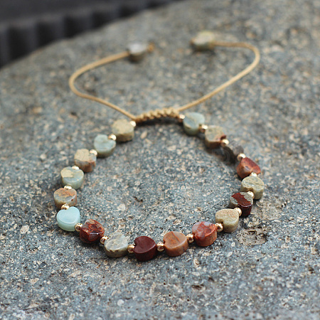 Bohemian Dyed Natural Imperial Jasper Heart Bead Braided Bead Bracelets for Women FS-WG782CA-07-1