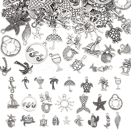 96Pcs 24 Style Ocean Theme Tibetan Style Alloy Pendants TIBEP-FG0001-13-1