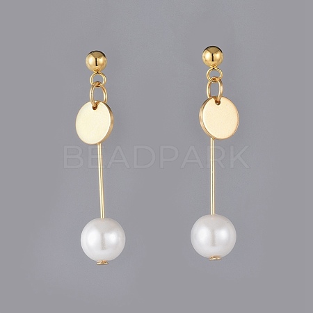 Glass Pearl Beads Dangle Stud Earrings EJEW-JE03579-1