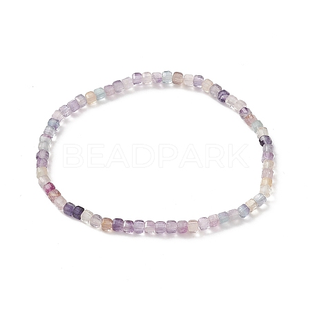 Natural Fluorite Cube Beaded Stretch Bracelet for Women BJEW-JB08976-02-1