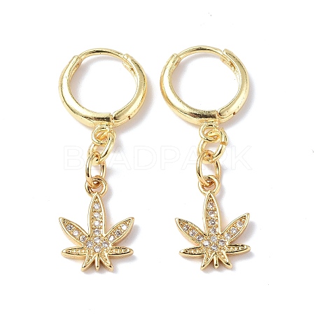 Clear Cubic Zirconia Maple Leaf Dangle Hoop Earrings EJEW-B017-01G-1