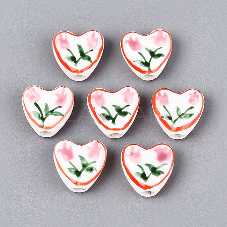 Hand Painted Tulip Flower Porcelain Ceramic Beads PORC-T134-28F-1