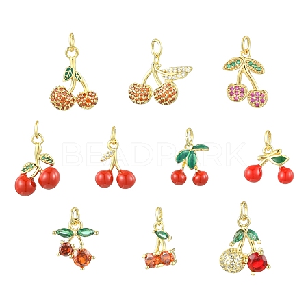 10Pcs 10 Styles Brass Micro Pave Cubic Zirconia Pendants KK-CJ0003-04-1