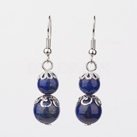 Lapis Lazuli Dangle Earrings X-EJEW-JE02206-03-1