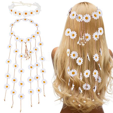 2Pcs 2 Styles Cloth Flower Hippie Headband Floral Crown OHAR-CP0001-18A-1