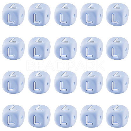 20Pcs Blue Cube Letter Silicone Beads 12x12x12mm Square Dice Alphabet Beads with 2mm Hole Spacer Loose Letter Beads for Bracelet Necklace Jewelry Making JX434L-1
