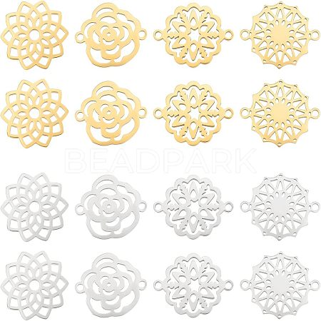 Unicraftale 16Pcs 8 Style 201 Stainless Steel Filigree Joiners Connector Charms STAS-UN0036-96-1