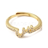 Rack Plating Brass Cubic Zirconia Arabic Letters Adjustable Rings for Women RJEW-S407-10G-07-2