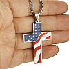 Independence Day Alloy Enamel American Flag Cross Pendant Necklaces for Men FS-WG51290-02-2