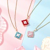 3Pcs 3 Colors Natural Rainbow Moonstone and Handmade Glass Beaded Rhombus Pendant 304 Stainless Steel Cable Chain Necklaces NJEW-MZ00124-1