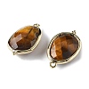 Natural Tiger Eye Faceted Oval Connector Charms G-H323-02G-08-2