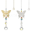 2Pcs 2 Colors 201 Stainless Steel Butterfly Shape & Rainbow Crystal Glass Hanging Suncatcher HJEW-TA00445-2
