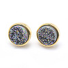 Electroplate Natural Druzy Quartz Crystal Stud Earrings EJEW-I216-01G-RS-2